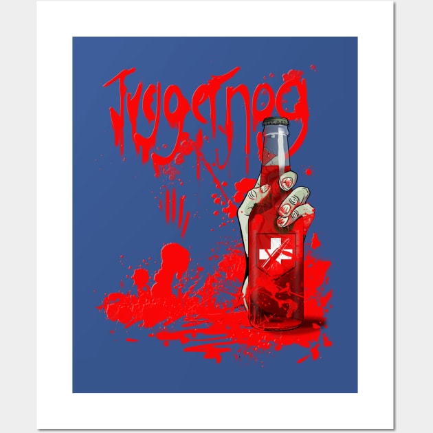 Zombie Hand Bloodied Juggernog on Royal Blue Wall Art by LANStudios